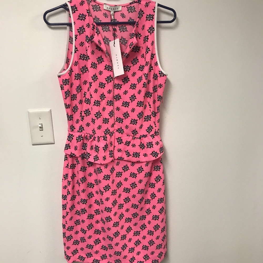 Sandro Pink and Black Midi Dress